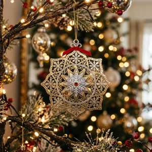 Adorno Navideño de Hoja de Roble en Latón, Medallón Metálico Monogramado, Colgante para Árbol de Navidad, Decoración Vintage para Fiestas, Venta al Por Mayor - Product Image 6