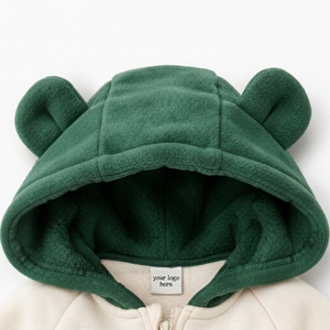 Ensemble barboteuse polaire à capuche oreilles d'ours pour bébé, fermeture éclair bidirectionnelle sur le devant, manches longues, garniture en fausse fourrure écologique, tenue d'hiver douillette pour nourrisson - Product Image 4