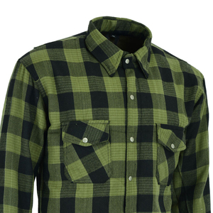 Camisa de motociclista profesional verde y negra de franela para hombre con protector de columna y cremallera YKK - Product Image 6