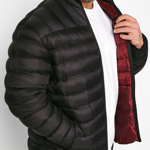 Men's Black Down Puffer Jacket Stand Collar Zipper Closure Windproof Casual Winter Coat Regular Fit Polyester Shell - Product Image 6