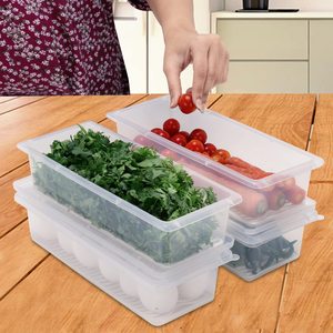 Transparent <b>Plastic</b> <b>Food</b> Storage Containers Rectangular Refrigerator Organizer Bins with Drain <b>Tray</b> kitchen storage containers - Product Image 4