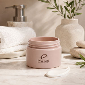 Pot cosmétique rond en PET de 50 ml, rose poudré, à large ouverture, avec couvercle à vis, pour crème de soin de la peau, emballage Pavico - Product Image 5