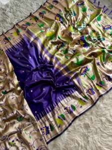 Sari en soie Paithani Rich Lotus avec bordure de pallu or vif et éclatant – Tenue de soirée traditionnelle pour femme, toutes saisons, sans plis - Product Image 6