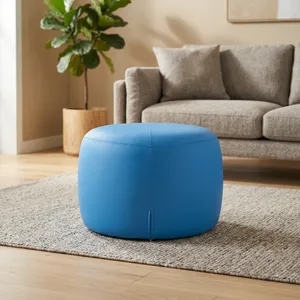 Blue Round Pouf Ottoman Soft Cushioned Floor <b>Stool</b> Modern Footrest Seat for Living Room <b>Bedroom</b> Lounge Home Decor Furniture - Product Image 6