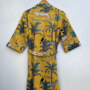 Bata Kimono de Algodón con Estampado Animal, Suave y Absorbente, Ajuste Relajado, para Spa y Uso Doméstico - Product Image 1