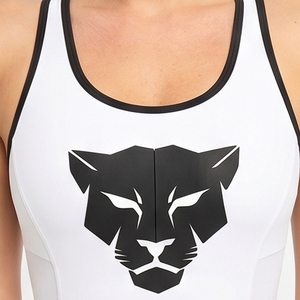 Women <b>White</b> Panther Print Sleeveless Sport Bodysuit Racerback Four-Way Stretch Seamless Jumpsuit Shorts Length One Piece - Product Image 4