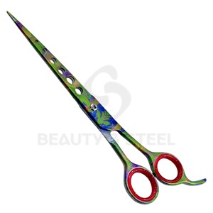 กรรไกรตัดผมระดับพรีเมียม ดีไซน์ดอกไม้สีสันสดใส พร้อมปลอกนิ้วสีแดงประกายวิบวับเพื่อการจัดแต่งทรงผมอย่างแม่นยำ - Product Image 1