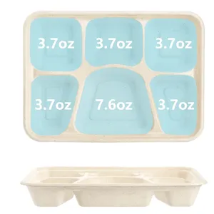 Plateau repas en bagasse à 6 compartiments en gros |   Barquette jetable biodégradable en fibre de canne à sucre pour restaurants et traiteurs - Product Image 2