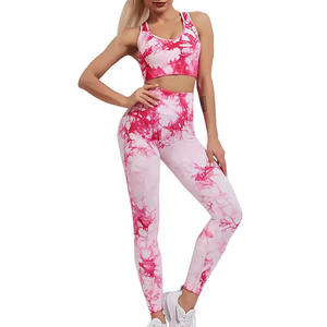 Conjunto de Yoga Color Rosa Tie-Dye, Tendencia 2026, Leggings de Cintura Alta con Efecto Push-Up, Bra Deportivo sin Costuras para Mujer - Product Image 1