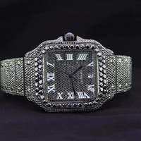 Montre rectangulaire de luxe en acier inoxydable avec cadran serti de diamants, mouvement automatique, fermoir déployant, unisexe, 44 mm