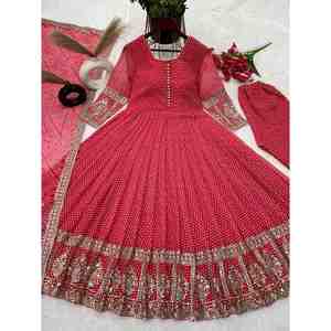 DESIGNER GEORGETTE IMPRESSION NUMÉRIQUE BRODERIE SÉQUENCE TRAVAIL ROBE BAS AVEC DUPATTA ROSE - Product Image 1