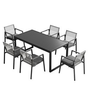 Set da pranzo all'aperto tavolo da pranzo in alluminio resistente e sedia Set di 6 mobili da giardino grigio-nero - Product Image 2