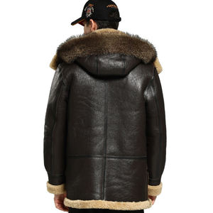Chaqueta de Motero Unisex de Cuero Genuino con Forro de Piel Sintética, Abrigo de Aviador Cálido para Invierno, Servicio OEM, Acabado No Tejido - Product Image 2