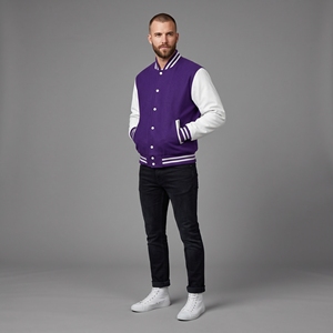 Cosh International <b>purple</b> Wool and white sleeves Varsity Jacket for <b>men</b> - Product Image 3