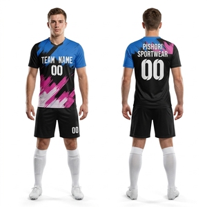 Kit de football personnalisé en polyester turquoise et noir avec des panneaux hexagonaux audacieux et un short assorti - Product Image 3
