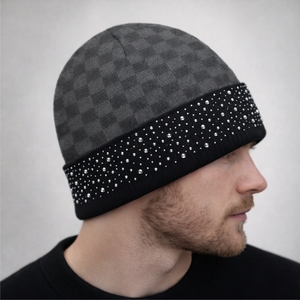 Gorro de Punto con Diseño de Puntos para Hombre, 100% Acrílico, Cálido para Invierno, Casual, Talla Adulto 56-58CM, Uso Diario - Product Image 3