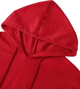 Sudadera Roja Corta con Capucha, Manga Larga, Hombros Caídos, Tejida, Color Sólido, Informal, para Otoño, para Mujer - Product Image 2