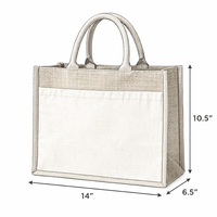 Sac fourre-tout en jute écologique style vintage avec panneau en coton, logo personnalisé, réutilisable, ouverture supérieure, robuste, pour courses et plage