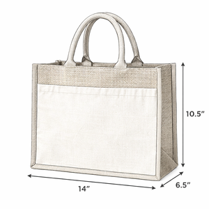 Eco Friendly Jute Tote <b>Bag</b> with Cotton Panel Custom Logo Reusable Shopping <b>Bag</b> Heavy Duty Grocery <b>Beach</b> <b>Bag</b> - Product Image 2