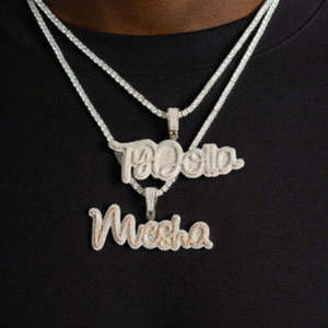 Colgante personalizado con nombre, estilo hip hop, de plata 925, doble capa, con diamantes de moissanita, para hombre. - Product Image 1
