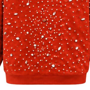 Custom Orange <b>Red</b> Pearl Zip Up <b>Hoodie</b> Decorative Pearl Studded Streetwear Jacket Long Sleeve Hooded Sweatshirt With Pockets - Product Image 6