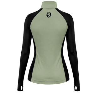 <b>Women</b> <b>Quarter</b> <b>Zip</b> Athletic Top Sage Green Long Sleeve Fitted Sports Training Shirt High Collar Thumbhole Performance Activewear - Product Image 2