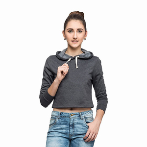 <b>Winter</b> Women Streetwear Crop <b>Top</b> Hoodies Front Logo Custom Size OEM High Quality Polyester/Cotton - Product Image 1