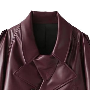 PU Leather <b>Jacket</b> Turn Down Collar Single Button Belt Detail Slim Fit <b>Short</b> Length Trendy Custom Leather <b>JACKETS</b> - Product Image 3