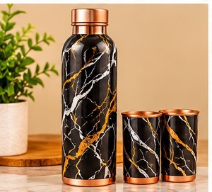 Vintage Floral Pattern <b>Copper</b> <b>Water</b> <b>Bottle</b> with 2 Cups <b>Copper</b> Eco Friendly Travel Drinkware - Product Image 4