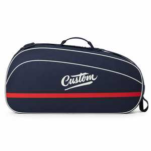 Custom <b>Navy</b> Blue Luxury Sport Duffle <b>Bag</b> with Red Stripe Zipper Closure Waterproof Large Capacity Durable Canvas Material - Product Image 1