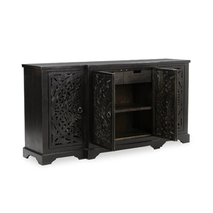 Armoire en bois de manguier massif de style antique moderne, élégant meuble de salon avec style antique pour usage domestique, finition noire - Product Image 2