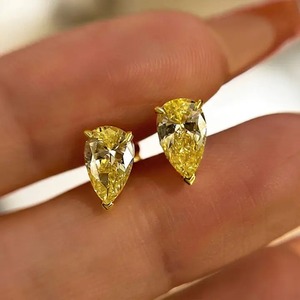 925 Moissanite Sterling <b>Silver</b> 0.75 Carat*2p Pear Cut Trendy Women's <b>Stud</b> <b>Earrings</b> White Yellow Gold Plated - Product Image 5