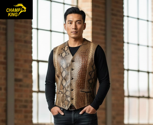 Gilet en cuir véritable à col en V pour homme Champ King, veste sans manches pour homme - Product Image 3