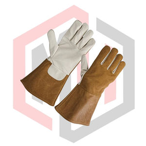 Guantes de Soldadura MIG TIG de Piel de Oveja de Primera Calidad, Color Blanco y Marrón, Palma de Cuero Vacuno, Puño Trasero de Cuero, Resistentes al Calor - Product Image 3