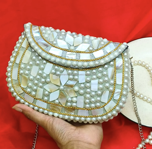 Best Quality Royal Natural Mother of <b>Pearl</b> Inlay Clutch Wedding Designer <b>Handbag</b> Handcrafted Wedding Clutch Brass Clutch - Product Image 6