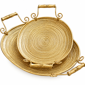 Elegante Bandeja de Servicio de Acero Inoxidable con Asa de Rama Dorada, Plato Decorativo de Metal para Vajilla de Hotel, Catering de Bodas - Product Image 5