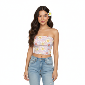 New Summer Beach Hawaiian <b>Lei</b> Floral Design Slim Stretch Tube Top Custom Print Bandeau Women's tank Tops Crop Top - Product Image 2