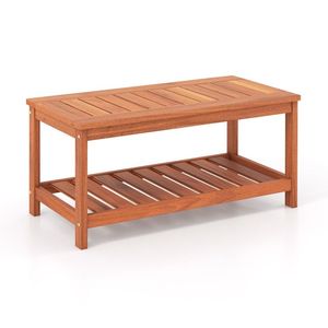 Mesa de Centro de Madera de 2 Niveles para Patio con Tablero de Listones y Estante - Product Image 1
