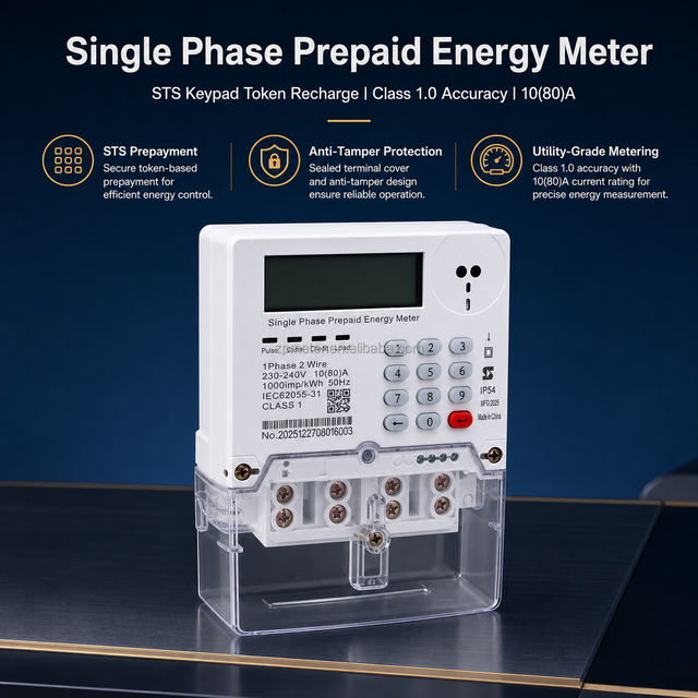 High Accuracy Single Phase Smart LCD Display Keypad STS Prepaid Energy Meter 10(80)A Class 1.0 Residential Energy Management