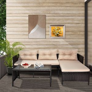 Set di Mobili da Esterno in Rattan PE a 3 Pezzi, Divano Sezionale in Vimini Nero per Patio, Divanetto da Conversazione, Arredamento da Giardino Color Kaki - Product Image 3
