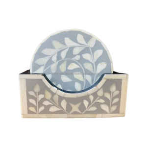 WONDEROVERSEAS Ensemble de sous-verres incrustés d'os en bois de noyer de haute qualité Style classique 4 pièces pour thé et café pour restaurant à la maison - Product Image 4