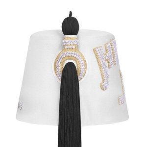 Custom Masonic <b>White</b> Shriners Fez <b>Hat</b> with Rhinestone Embroidery <b>Black</b> Tassel & Masonic Emblem Wholesale Manufacturer - Product Image 2