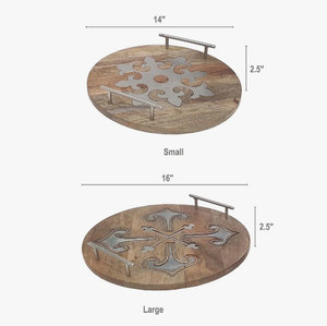 Bandeja DE SERVICIO DE MADERA única con detalles de diseño tallado ideal para exhibir aperitivos, postres y bebidas para bodas en casa - Product Image 6