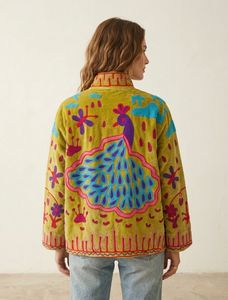 Women's Vintage Hand Embroidered Quilted Cotton Jacket Mandarin Collar Full Sleeve Floral Winter Autumn Outerwear <b>Coat</b> - Product Image 4