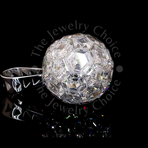 28ct Blue White Lab Diamond <b>Ball</b> Charm 14K White Gold Hexagon Cut Invisible Setting Geometric <b>Sphere</b> Pendant Statement Jewelry - Product Image 1