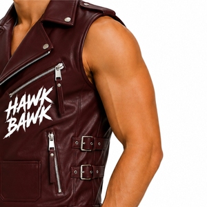 Men’s Leather <b>Vest</b> Jacket Sleeveless Moto <b>Vest</b> With Hawk Bawk Print Zipper Front Multiple Pockets Turn-down Collar Outerwear - Product Image 6