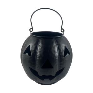 Black Round Metal <b>Set</b> 3 Halloween <b>Pumpkin</b> Lanterns with Jack O' Lantern Faces Reusable Decorations - Product Image 3