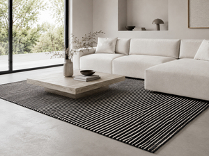 Tapis DECORDEC personnalisé en laine noire ivoire, écologique, antidérapant, tufté à la main, à poils épais, micro-rayé, pour salon moderne - Product Image 4