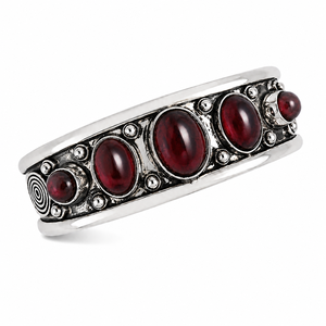 <b>Ruby</b> Red Garnet Five Stone Wide Cuff Bangle Handmade Brass Silver Gold Plated Classic Unisex Gift Jewelry - Product Image 1