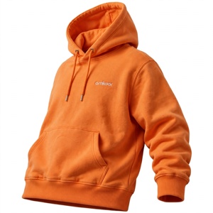 Amkoor <b>Men's</b> <b>Orange</b> Hooded French Terry Solid Front Logo Casual Pocket <b>Hoodie</b> Regular Fit Winter Wear - Product Image 5